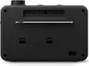 The back of a black portable radio is shown. Voir les images du produit