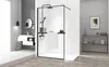 A modern bathroom with a black framed shower enclosure, a vanity with a sink, and shelving unit. Anteprima dell’immagine prodotto