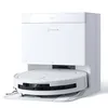 A white robot vacuum cleaner with its charging and emptying station. Produktbild-Vorschau