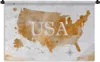 MuchoWow® Wandteppich Wandbehang Karte - Amerika - Gold Produktbild-Vorschau 1