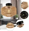 A collage of images showing a bohemian-style ceiling light with a woven rope shade. Produktbild-Vorschau