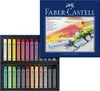 A set of Faber-Castell soft pastels is displayed, with the product packaging shown next to the open case of pastels. Náhľad obrázku produktu