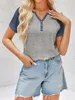 Kurzarm-Sommer-T-Shirt für Damen, Henley-Kragen, Produktbild-Vorschau 3