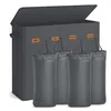 A gray laundry sorter with a lid and four removable laundry bags, with labels indicating 'LIGHT', 'DARK', 'OTHERS', and 'COLOR'. Produktbild-Vorschau