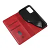 A red leather flip phone case is shown open, revealing the black interior and a slot for cards. Produktbild-Vorschau