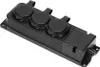 A black, three-socket outdoor power strip with protective covers. Anteprima dell’immagine prodotto