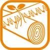 An orange graphic illustration of a saw blade and a log. Náhled obrázku produktu