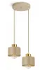 A beige and gold two-light pendant lamp is shown against a white background. Produktbild-Vorschau