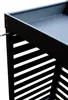 A close-up view of the top corner of a black metal structure with horizontal slats. Produktbild-Vorschau