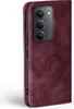 A close-up side view of a burgundy flip-style phone case for a Xiaomi Redmi 15 / 15G. Produktbild-Vorschau