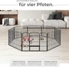 A dog in a playpen in a modern living room. Voir les images du produit