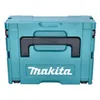 A teal Makita Makpac storage case with a black handle is shown from the front against a white background. Voir les images du produit