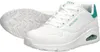 A pair of white Skechers sports shoes with teal accents, shown from a slightly elevated side angle. Anteprima dell’immagine prodotto
