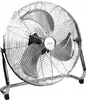 A close-up studio shot of a silver floor fan. Náhľad obrázku produktu