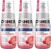 Three bottles of OSHEE Vitamin Lemonade Hydroconcentrate Raspberry-Grapefruit flavour. Produktbild-Vorschau