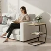 Tavolino Relaxdays, a forma di C, 2 ripiani, L x P x A 58,5 Anteprima dell’immagine prodotto 2