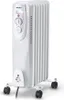 A white oil-filled radiator with wheels, shown against a white background. Produktbild-Vorschau