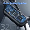 Close-up of the internal components of a black neckband headphone, highlighting the Bluetooth chip and storage capacity. Produktbild-Vorschau