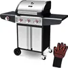 A gas grill BBQ with a side burner and a grill glove. Produktbild-Vorschau