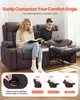 A couple relaxing on a recliner loveseat sofa, with a demonstration of different reclining angles. Podgląd zdjęcia produktu