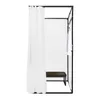 A freestanding changing room with a white curtain and a dark bench inside. Voir les images du produit