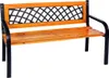 A product shot of a wooden and metal park bench. Produktbild-Vorschau
