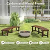 Two curved wooden benches and a fire pit are arranged on a grassy lawn in front of a house. Náhled obrázku produktu