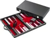 An open backgammon case with the board and pieces laid out, and the closed case resting behind it. Podgląd zdjęcia produktu