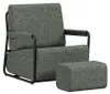 SoBuy Polstersessel FST99-DG mit Hocker, dunkelgrau, Metallgestell und gepolstertem Sitz