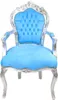 A single ornate armchair with a blue upholstered seat and back, and a silver-painted frame. Produktbild-Vorschau