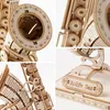 A collage of four close-up images of a wooden 3D puzzle saxophone model. Podgląd zdjęcia produktu