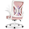 Rear view of a pink ergonomic office chair with white frame and adjustable armrests. Produktbild-Vorschau