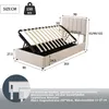 A diagram showing the dimensions and features of a bed frame, with accompanying text in German. Produktbild-Vorschau