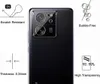 A close-up of a smartphone's camera module with protective film applied, surrounded by marketing graphics highlighting product features. Produktbild-Vorschau