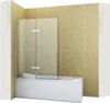 A shower screen installed over a bathtub in a tiled bathroom. Produktbild-Vorschau