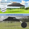 A split image showing a black pop-up canopy tent in two different outdoor settings: one under a sunny sky and another in the rain. Náhled obrázku produktu
