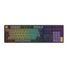 A top-down view of a black and gold wireless gaming keyboard with RGB backlighting. Produktbild-Vorschau