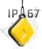A yellow power bank is shown with water splashing around it, indicating its waterproof feature. The text 'IP 67' is prominently displayed. Produktbild-Vorschau