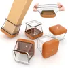 A collage of images showing furniture leg caps, with one cap on a table leg and others displayed individually. Produktbild-Vorschau
