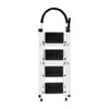 A white four-step folding ladder with black anti-slip treads, shown from the front against a white background. Voir les images du produit
