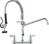A commercial kitchen faucet with a pre-rinse sprayer and a swivel spout, shown against a white background. Produktbild-Vorschau