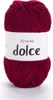 A ball of burgundy yarn with a white label. Produktbild-Vorschau