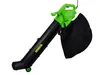 A green and black electric leaf blower with a collection bag, shown against a white background. Podgląd zdjęcia produktu