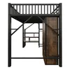 A loft bed with a wardrobe and stairs, shown from the side against a white background. Podgląd zdjęcia produktu