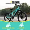 A teal electric bicycle is shown in the center, with marketing text and icons at the top and bottom. Produktbild-Vorschau