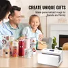 A family is gathered around a table with personalized mugs and a heat press machine. Produktbild-Vorschau
