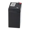 A black battery with a label and terminals on top, isolated on a white background. Voir les images du produit