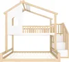 A bunk bed with a house-like structure on top and stairs with storage. Anteprima dell’immagine prodotto