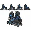 A set of children's roller skates, inline skates, and ice skates, all in black and blue, displayed against a white background. Voir les images du produit