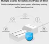 A white USB charging station with multiple ports, surrounded by icons and text describing its safety features. Náhled obrázku produktu